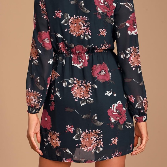 Long sleeve navy floral casual dress - Picture 2 of 3
